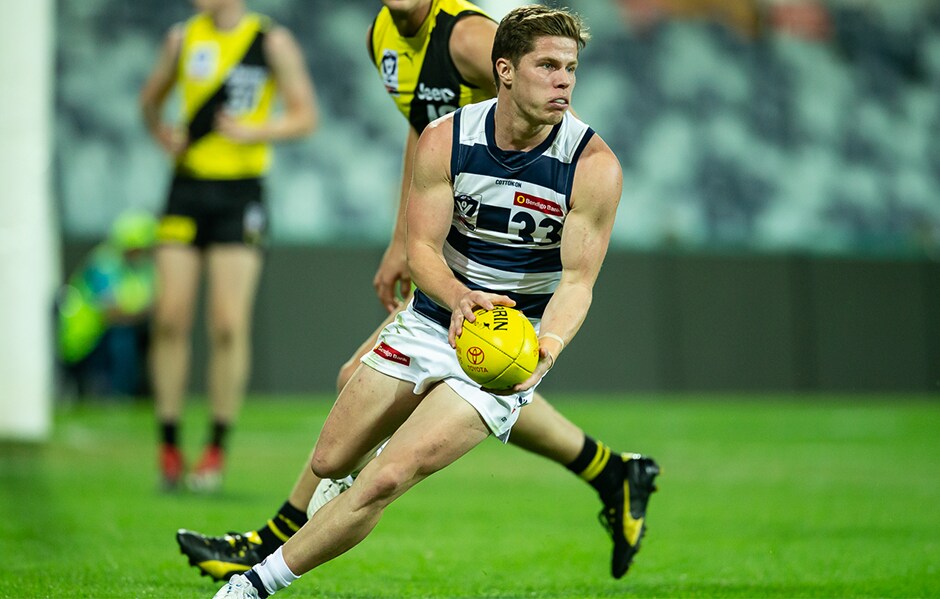 2019_04_06_TARCA_HERO.png Jake Tarca was dangerous inside forward 50 with two goals on debut. - Geelong Cats